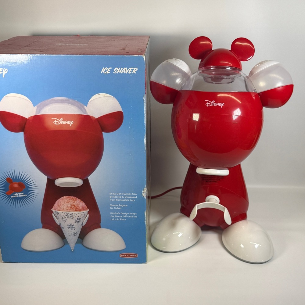 Disney Mickey Mouse Ice Shaver Snow Cone Maker Back to Basics SITDIS Red White